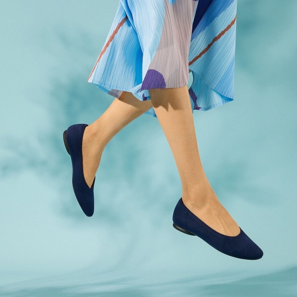 Navy Knit Slip-On Ballet Flats for Women